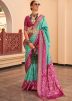 Turquoise Printed Saree & Blouse