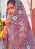 Purple Net Saree In Thread Embroidery