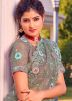 Sage Green Embroidered Net Saree