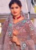 Pink Net Saree In Thread Embroidery