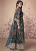 Green Readymade Slit Style Pant Suit In Floral Print