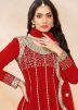 Red Sequins Work Dhoti Style Readyamde Flared Suit