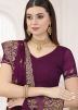 Wine Zari Work Saree In Shimmer