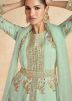 Readymade Green Embroidered Slitted Suit In Silk
