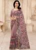 Mauve Pink Embroidered Net Saree