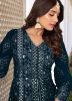 Blue Thread Embroidered Georgette Front Slit Suit