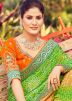 Green & Orange Saree In Bandhej Print