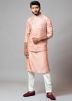 Pink Readymade Nehru Jacket With Kurta Pajama