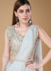 Blue Embroidered Saree In Georgette