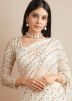 Off White Sequins Embellished Net Saree