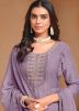 Purple Embroidered Chiffon Pant Suit