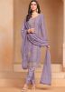 Purple Embroidered Chiffon Pant Suit