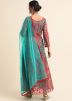 Blue Embroidered Anarkali Suit Set In Net