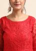 Red Embroidered Anarkali Suit Set In Net