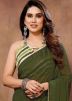 Green Printed Readymade Saree In Georgette