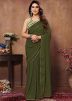 Green Printed Readymade Saree In Georgette