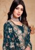 Teal Blue Embroidered Saree In Georgette
