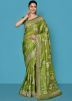 Green Resham Work Saree In Tussar Silk