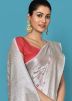 White Zari Woven Saree In Banarasi Silk