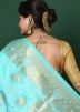 Turquoise Zari Woven Saree In Art Silk