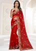 Red Embroidered Saree In Net