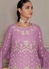 Purple Embroidered Palazzo Suit In Net