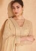 Beige Readymade Chikankari Embroidered Abaya Suit