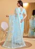 Blue Embroidered Saree In Net