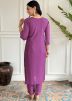 Purple Embellished Viscose Readymade Pant Suit Set