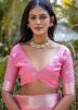 Pink Zari Woven Saree In Cotton