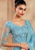 Blue Chiffon Silk Saree With Embroidered Blouse