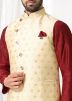 Cream Readymade Woven Asymmetric Nehru Jacket