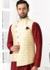 Cream Readymade Woven Asymmetric Nehru Jacket