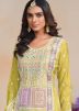 Yellow Embroidered Pant Suit In Organza