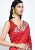 Red Thread Embroidered Saree In Crape