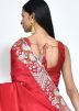 Red Thread Embroidered Saree In Crape