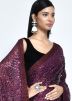 Purple Sequins Work Art Silk Saree