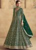 Green Readymade Embroidered Abaya Style Suit In Georgette