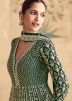 Green Readymade Embroidered Abaya Style Suit In Georgette