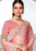 Pastel Peach Art Silk Saree In Stone Embellishment