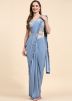 Blue Embroidered Saree In Lycra