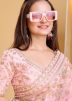 Light Pink Zari Embroidered Net Saree