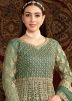Pastel Green Embroidered Abaya Style Suit In Net