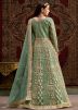 Pastel Green Embroidered Abaya Style Suit In Net