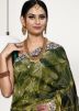 Green Tissue Saree In Tie-Dye Print
