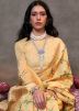 Yellow Cotton Saree In Floral Print