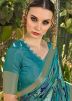 Blue Printed Saree In Silk