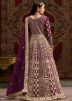 Purple Embroidered Net Abaya Style Suit