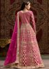 Pink Net Abaya Style Suit In Zari Embroidery