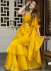 Yellow Readymade Ruffled Saree In Organza
